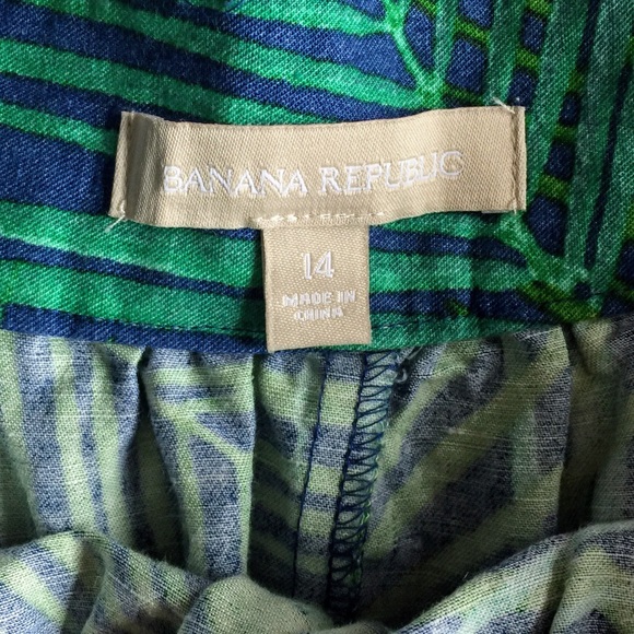 Banana Republic Tropical Leaves Linen Skirt - green blue- size 14 - Picture 9 of 10
